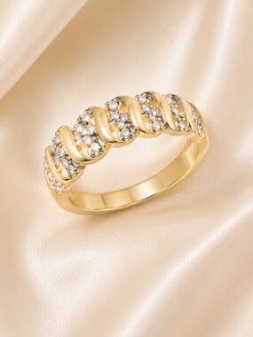 Diamond Accent Goldtone Silvertone Band Ring Dual Tone Twist Design Elegant Ring